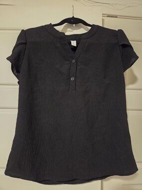 Black Short Sleeve Button Henley Top